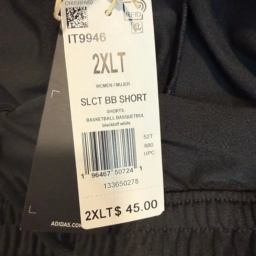 adidas Women’s 2XLT Tall Basketball Athletic Shorts Black Drawstring NWT